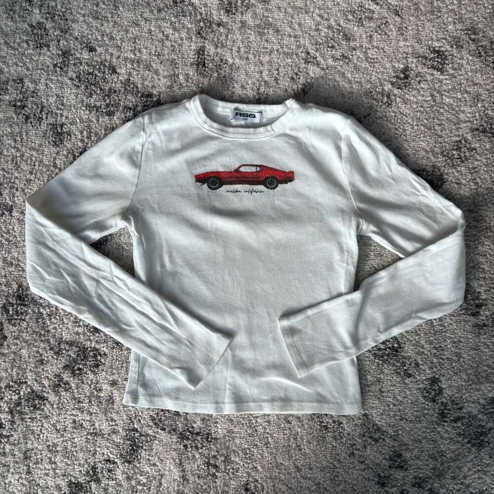 RSQ Malibu California Red Muscle Car Long Sleeve Graphic Baby Tee Small